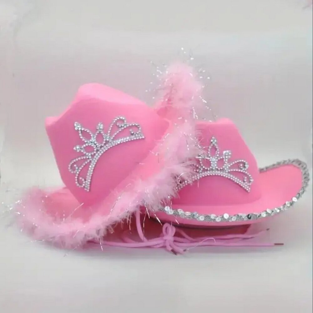 LED Light Up Adult Pink Cowboy Hat With Tiara Pink Cowgirl Hat Halloween Hat